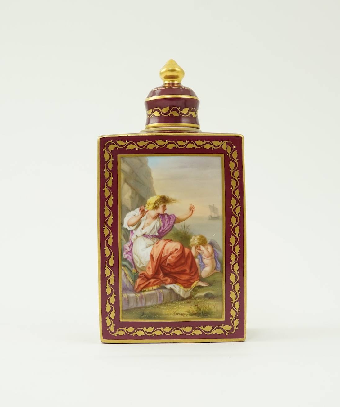 A Vienna style porcelain tea caddy and cover, late 19th century